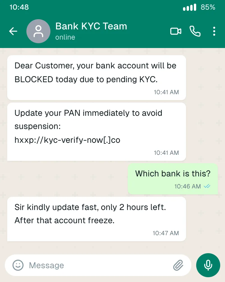 KYC update scam (recreated for training)