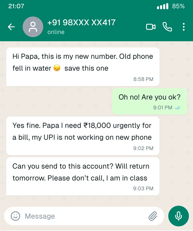 "New number" family scam (recreated for training)