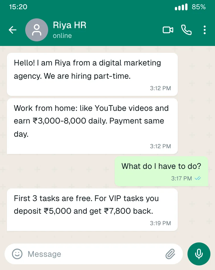 Part-time task job scam (recreated for training)