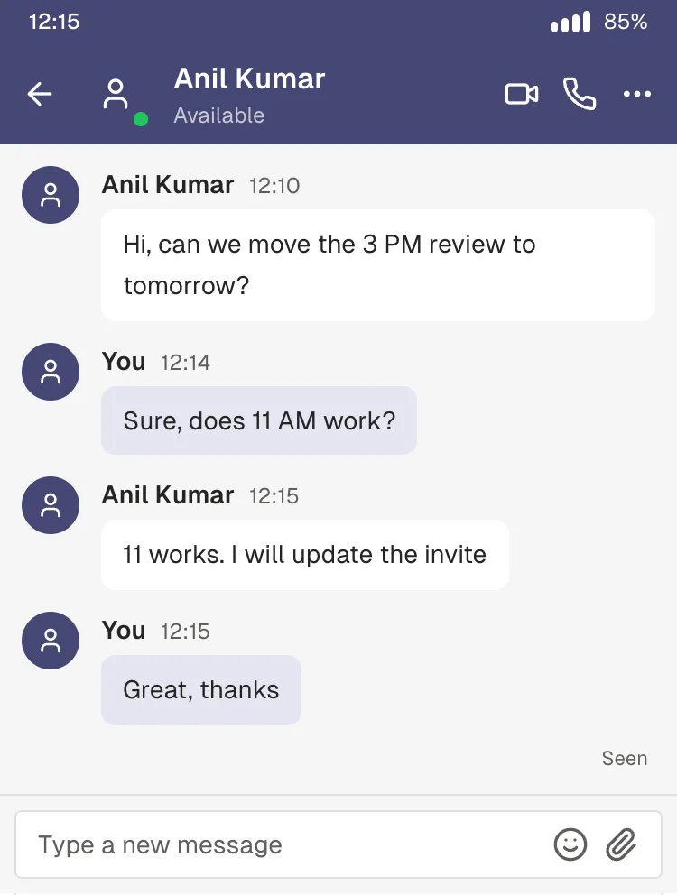 Microsoft Teams: rescheduling a review