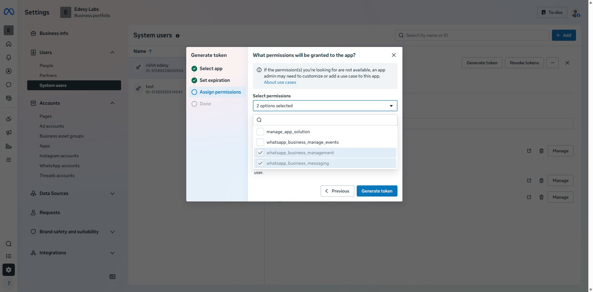 System user detail panel — click the ⋯ menu to access Assign assets
